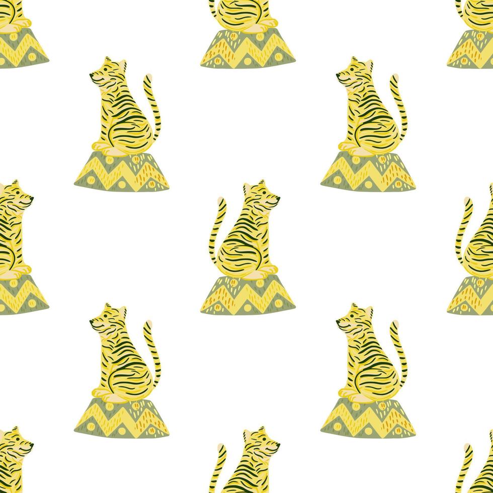 padrão sem emenda isolado com silhuetas de tigre amarelo dos desenhos animados. fundo branco. estampa de circo. vetor