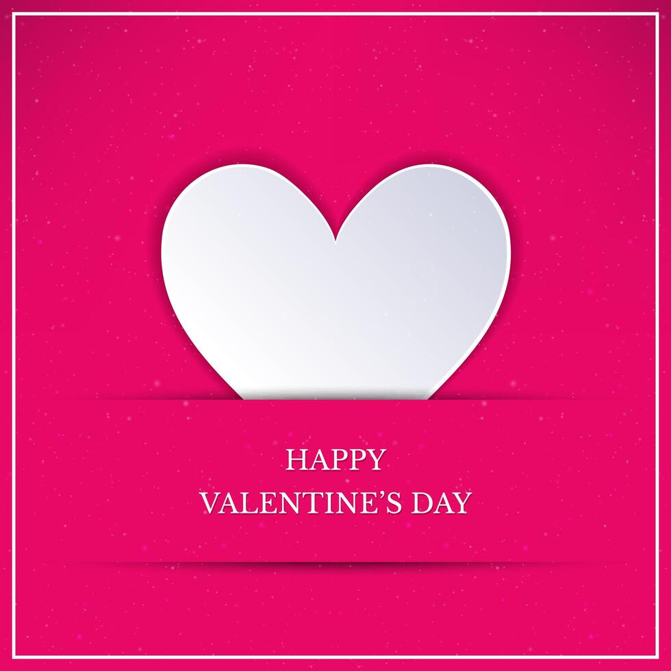 Cartão de dia dos namorados com coração branco. Coração de estilo de arte de papel branco em fundo rosa vetor
