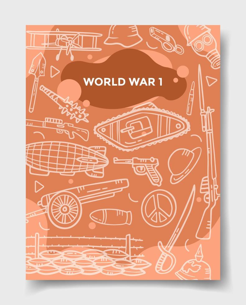 conceito da 1ª guerra mundial ww1 com estilo doodle para modelo de banners, flyer, livros e revista vetor