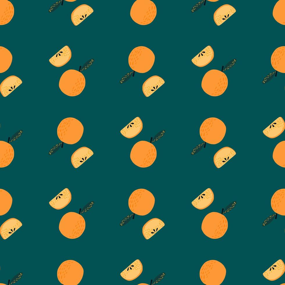 padrão sem emenda de contraste com ornamento de maçã laranja brilhante. fundo turquesa escuro. vetor