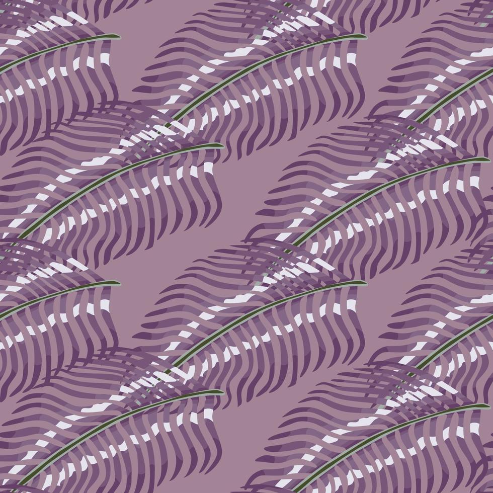 padrão sem emenda de estilo de selva de verão em tons de roxo com ornamento de folha de samambaia doodle. impressão simples. vetor