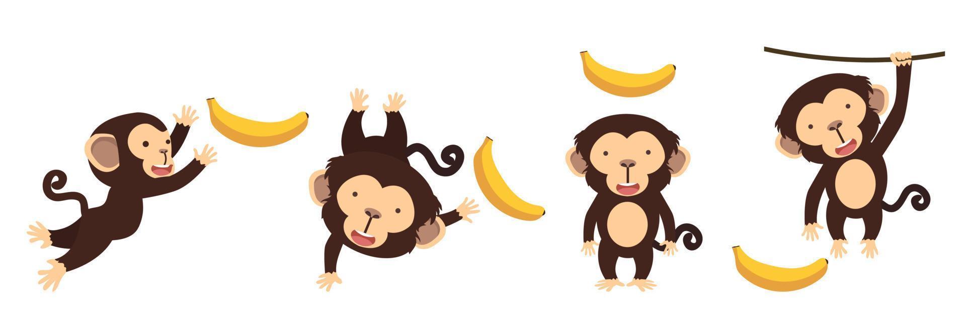 conjunto de personagens de desenhos animados de macaco fofo vetor