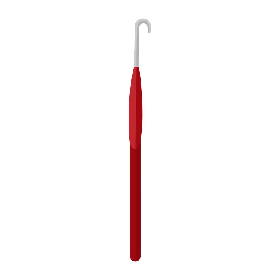 cor de gancho de tricô vintage vermelho isolado no fundo branco. ferramenta para tricô de metal e plástico. vetor