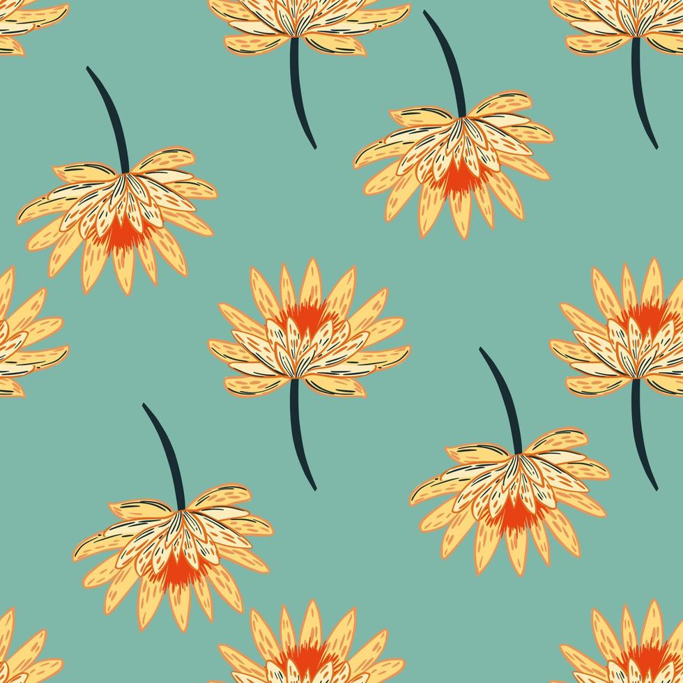padrão sem emenda da flora do álbum de recortes com elementos simples de flores de margarida laranja. fundo azul. impressão de rabiscos. vetor