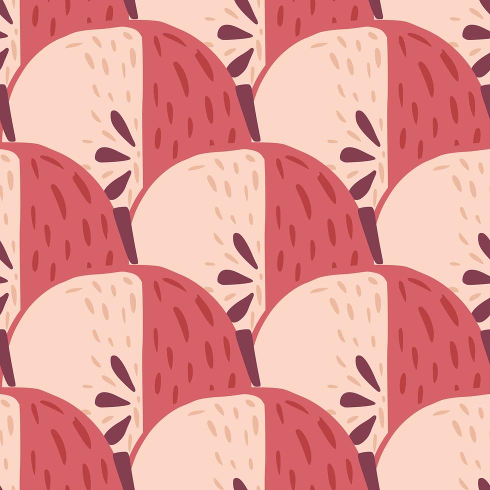 padrão de doodle sem costura de silhuetas abstratas de maçãs cor de rosa. pano de fundo de comida. arte decorativa simples de frutas. vetor