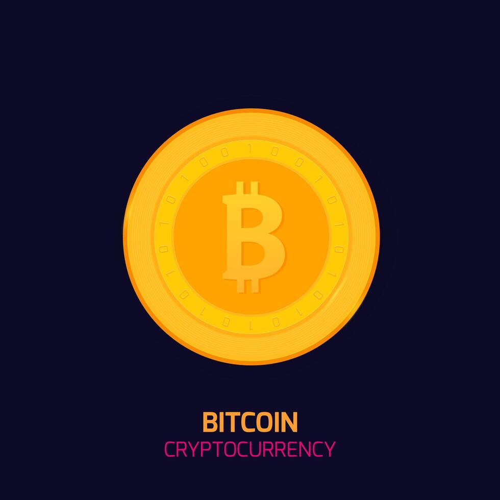 Conceito de Bitcoin. Cryptocurrency logo suspiro. Dinheiro digital. Corrente de bloco, símbolo de finanças. Ilustração em vetor estilo simples