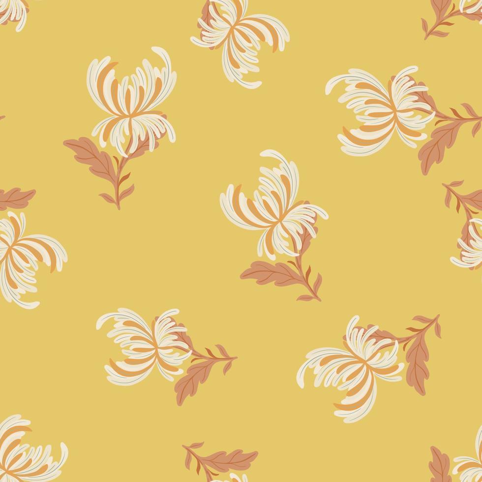 padrão sem emenda floral abstrato aleatório com formas de flores de crisântemo doodle. fundo laranja. vetor