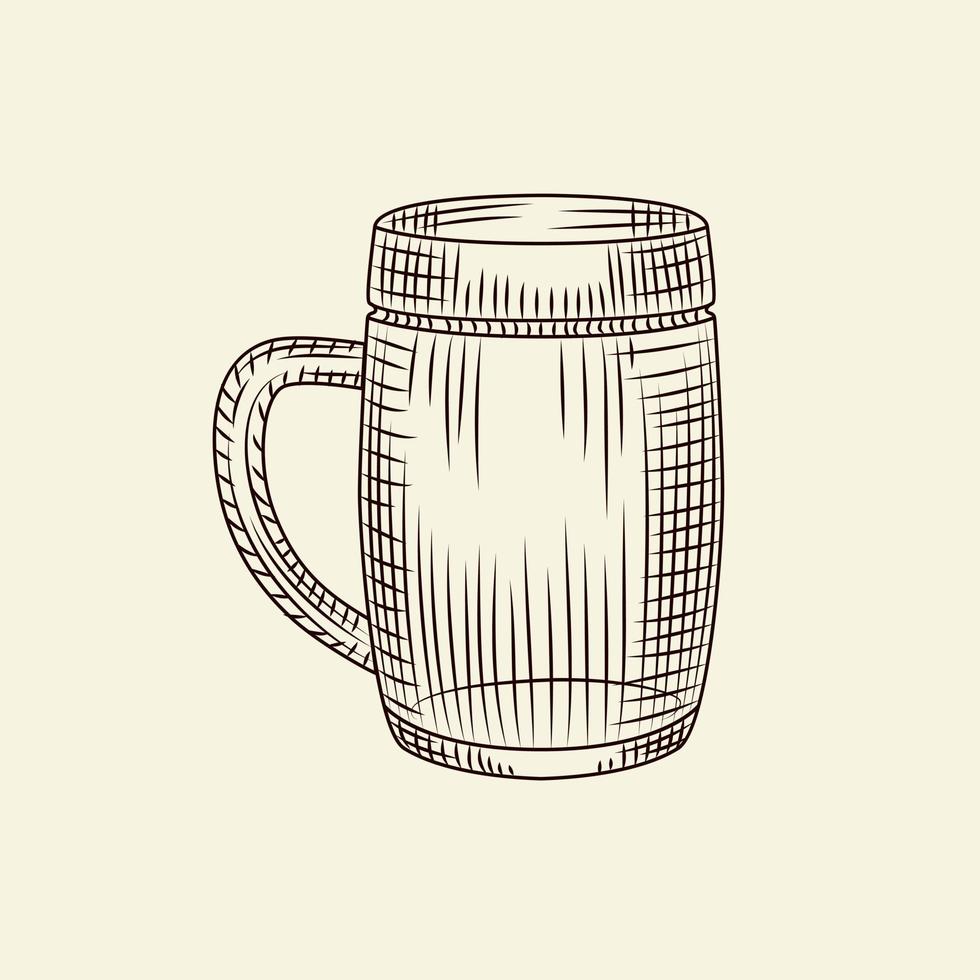 copo de cerveja isolado ilustração vetorial vintage. caneca de cerveja desenhada de mão no estilo de desenho. vetor