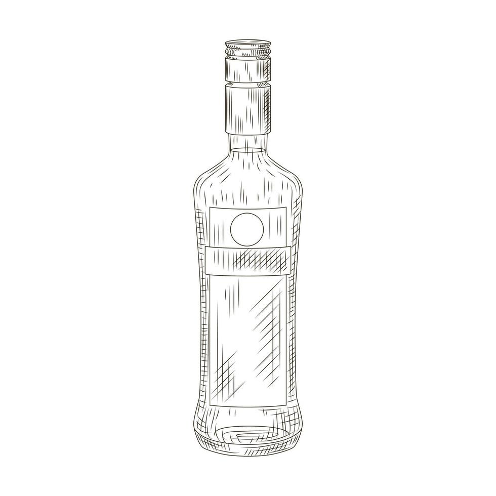 aguardente de garrafa isolada no fundo branco. garrafa em estilo gravado. vetor