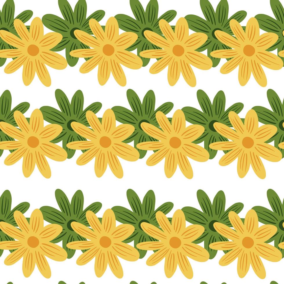 padrão sem emenda de natureza isolada com ornamento de flores margaridas amarelas e verdes brilhantes. fundo branco. vetor
