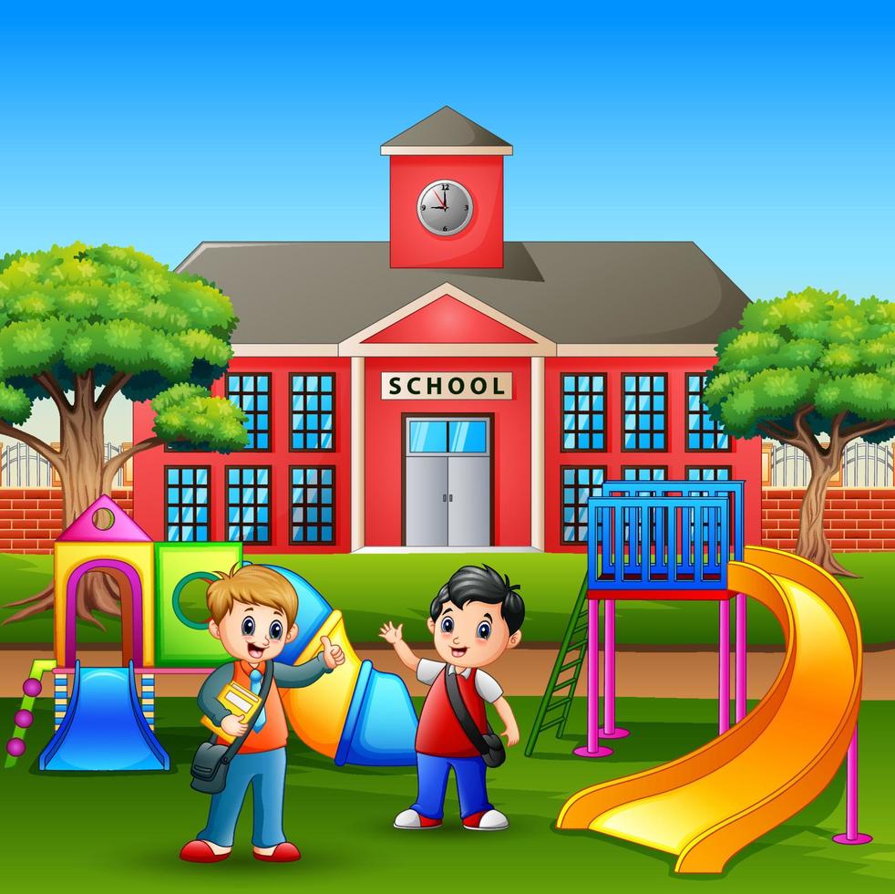meninos dos desenhos animados brincando no playground depois da escola vetor