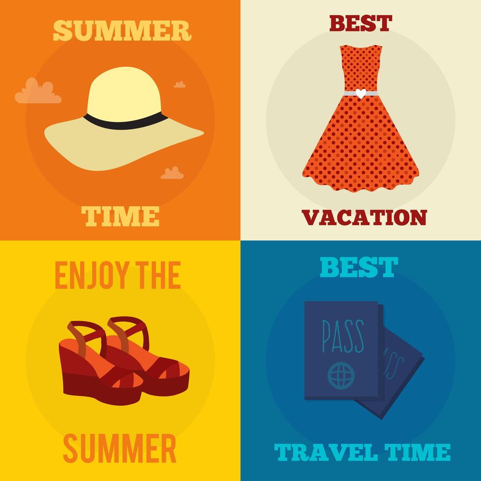 Conjunto de ilustrações de conceito de design plano de vetor com ícones de viagens e férias
