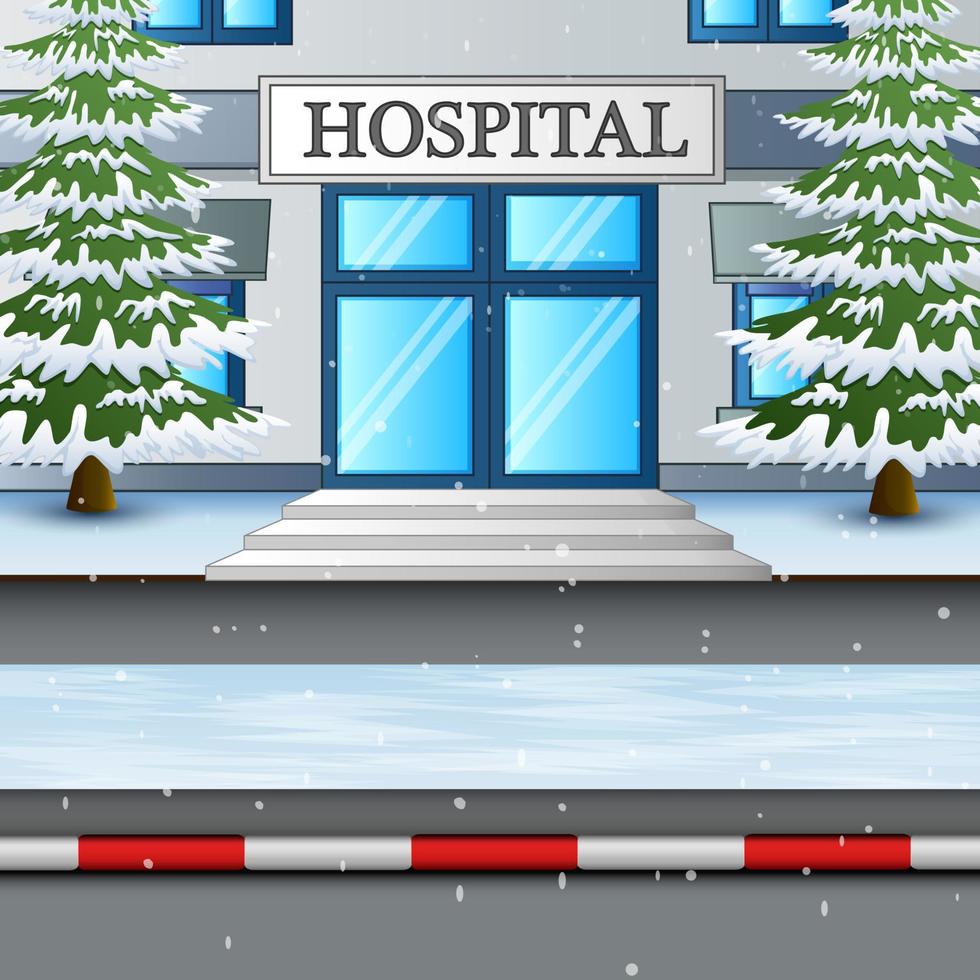 o edifício do hospital na ilustração de inverno de neve vetor