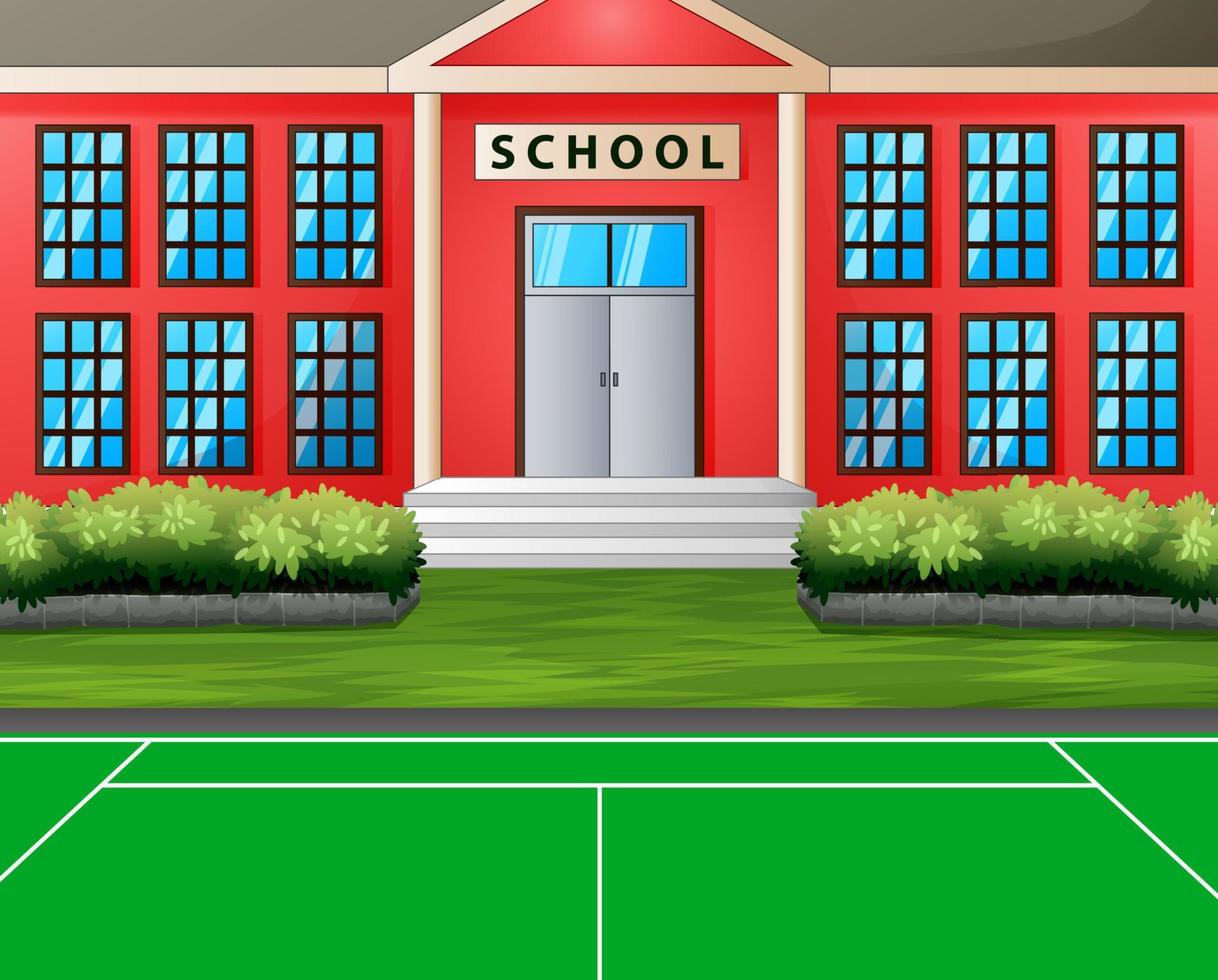 campo esportivo em frente ao prédio da escola vetor