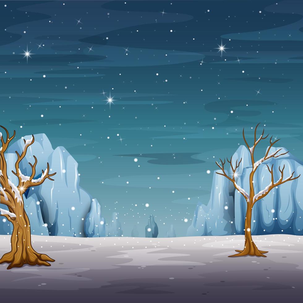 paisagem congelada com árvores sem folhas cobertas de neve vetor