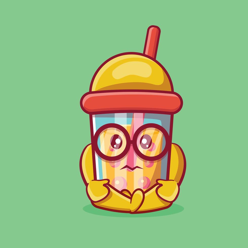 mascote de personagem de bebida de chá de bolha triste desenho isolado em design de estilo simples vetor