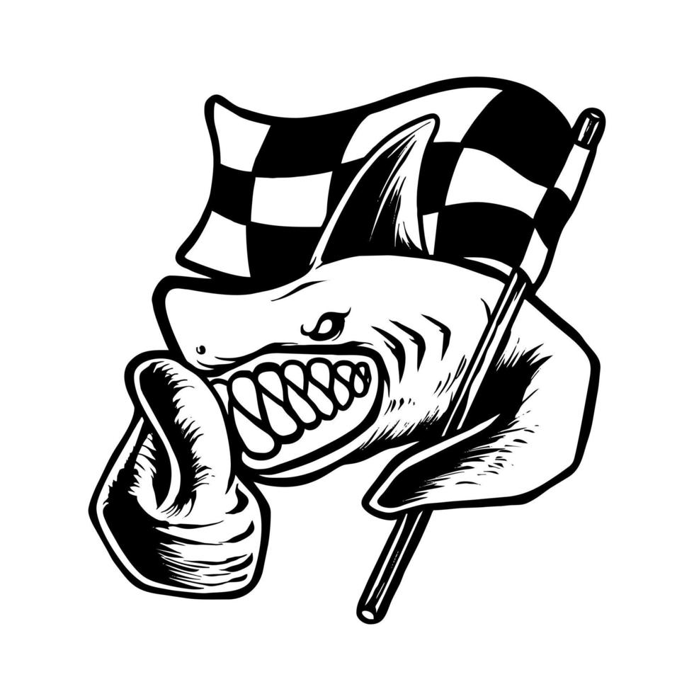 ilustração em vetor design de mascote de personagem de logotipo de corrida de tubarão