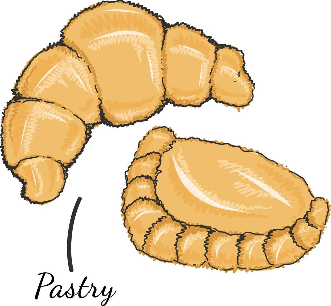 croissant em estilo de desenho rabiscado de arte de linha contínua. ilustração de croissant de pastelaria tradicional europeia. vetor