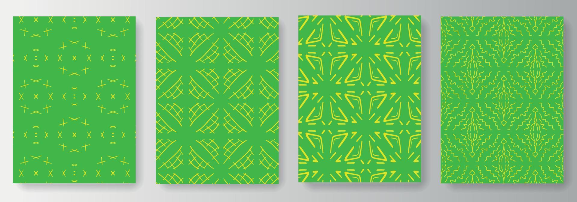 coleção de fundos verdes com padrão amarelo vetor