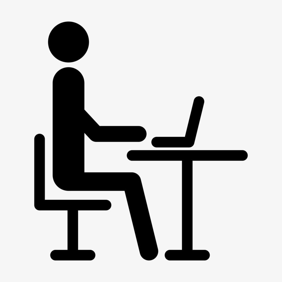 ícone do escritório. homem trabalhando na ilustração vetorial de computador isolada no fundo branco vetor