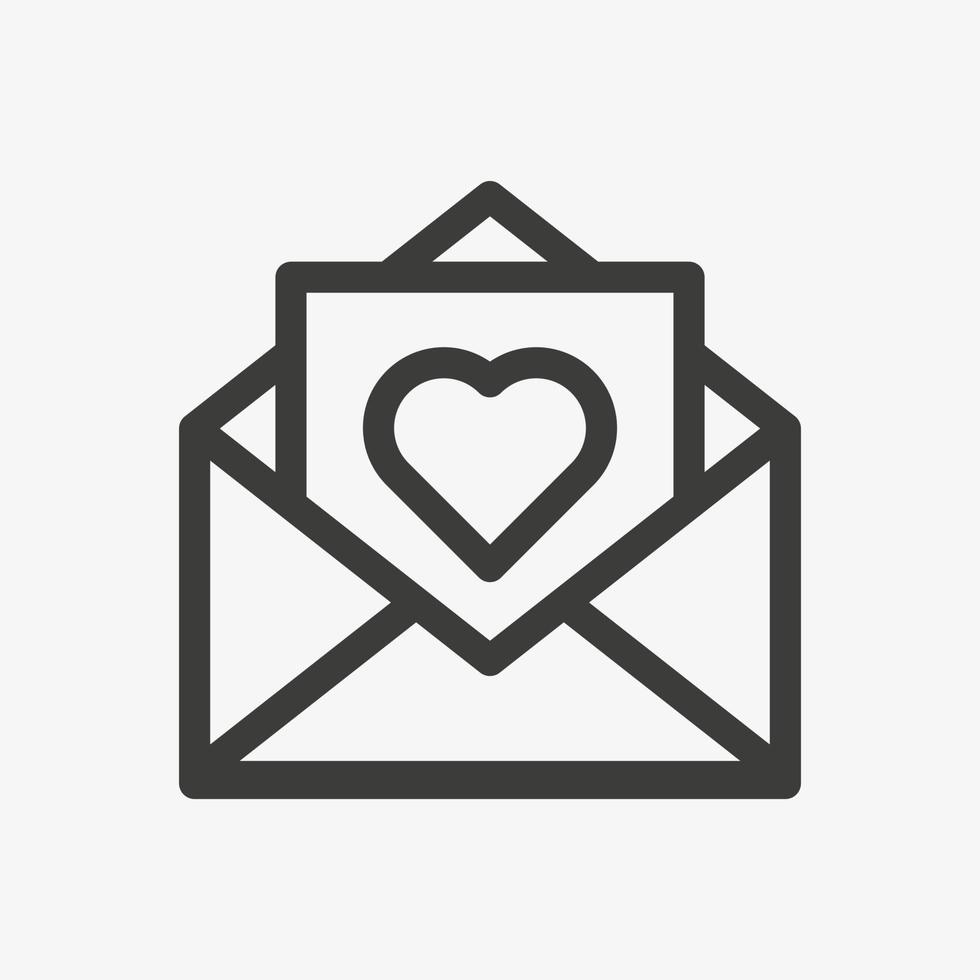 ícone de vetor de carta de amor isolado no fundo branco. carta com sinal de coração