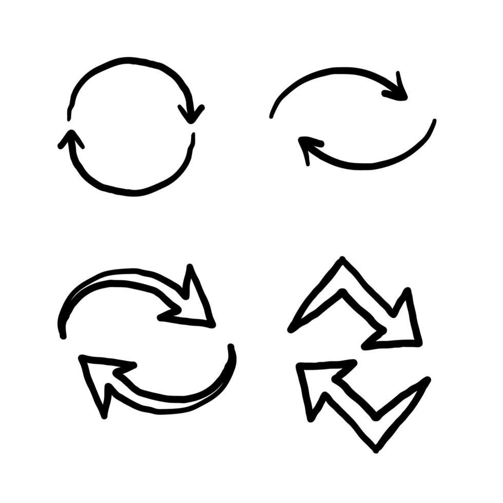 vetor de ilustração de doodle de ícone de seta de troca circular reversa dupla