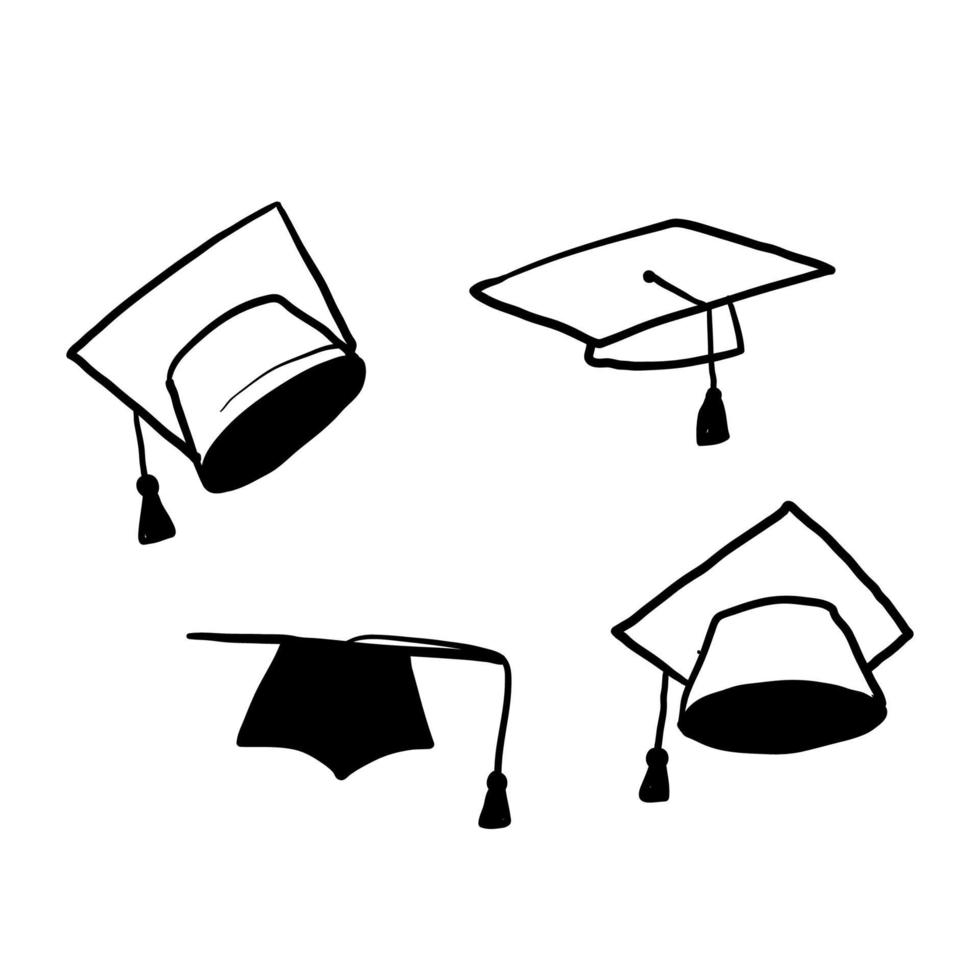 ícone de ilustração de chapéu de diploma desenhado à mão com vetor de estilo doodle