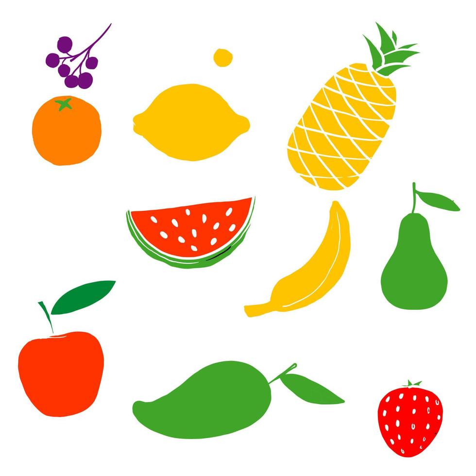 frutos de doodle desenhados à mão. frutas tropicais naturais, rabiscos laranja cítrica e vitamina limão. maçã de cozinha vegan desenhada à mão, frutas orgânicas ou comida vegetariana. vetor