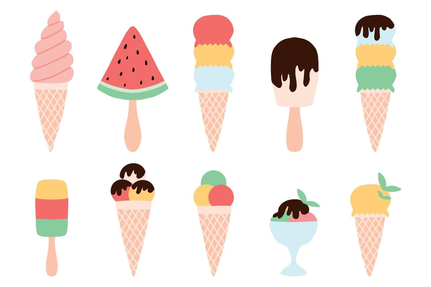 conjunto de vetores de sorvete. conjunto de sorvete dos desenhos animados.