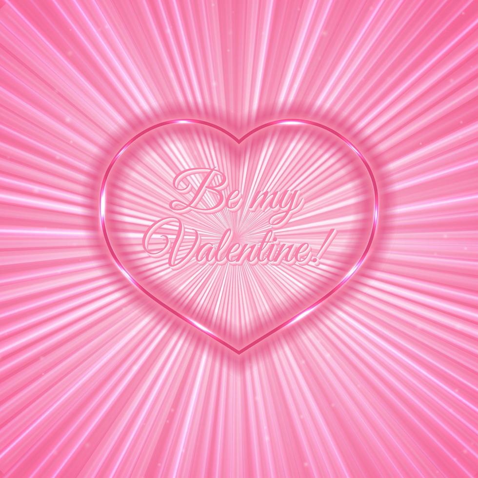 ser meu cartão de dia dos namorados rosa dos namorados com coração de néon brilhante em fundo de raios brilhantes. ilustração vetorial romântico. modelo de design fácil de editar. vetor