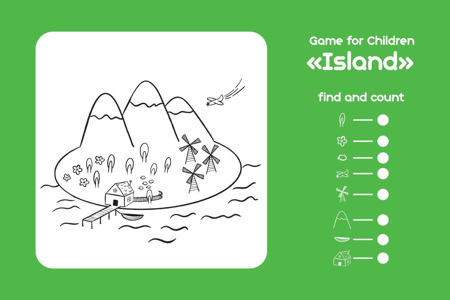 um jogo simples para as crianças encontrarem e contarem tudo na ilha vetor