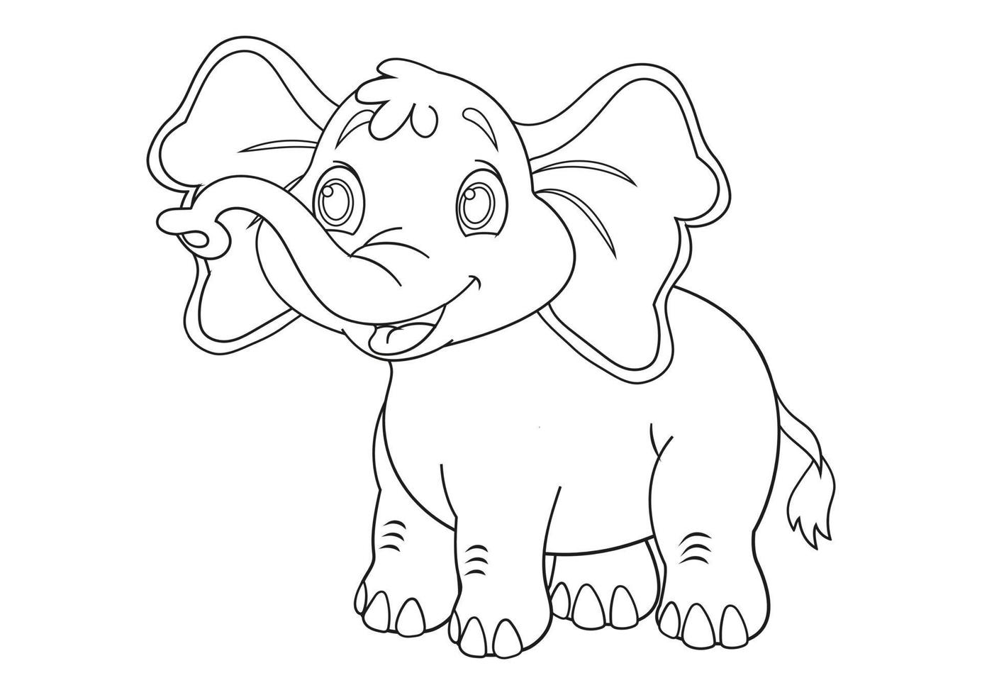 elefante de desenho animado preto e branco isolado no fundo branco vetor