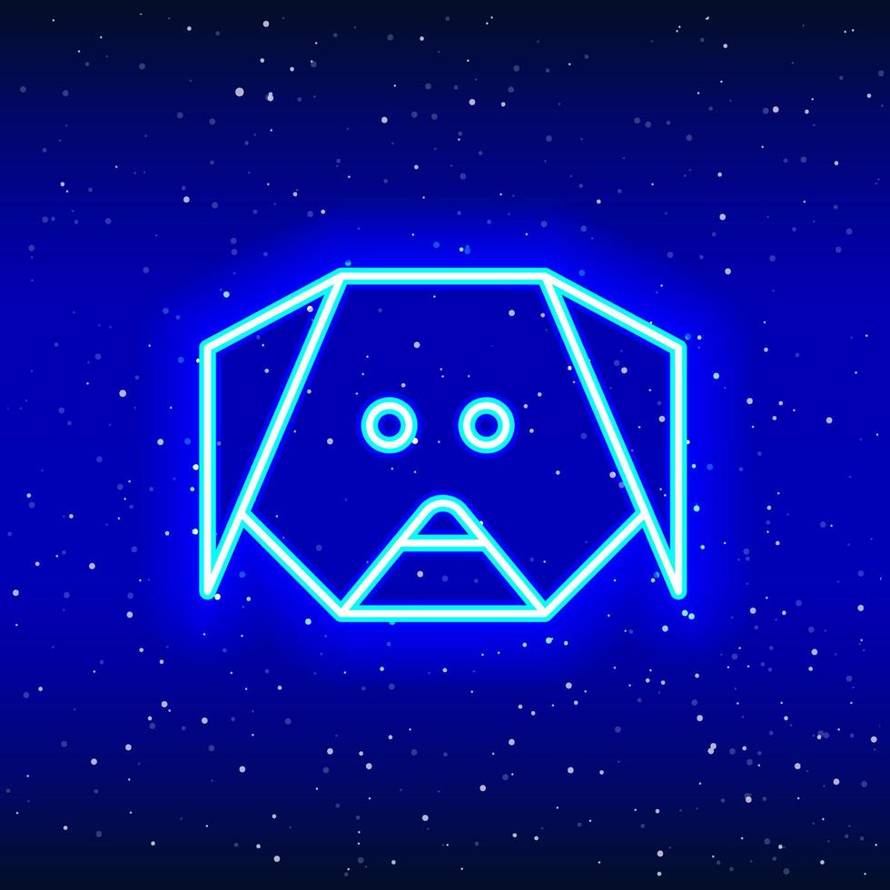 ícone de cara de cachorro de origami azul neon. azul da meia noite. a arte de dobrar. design de rosto de cachorro linear neon. ícone de néon realista. ícone linear em fundo branco. vetor
