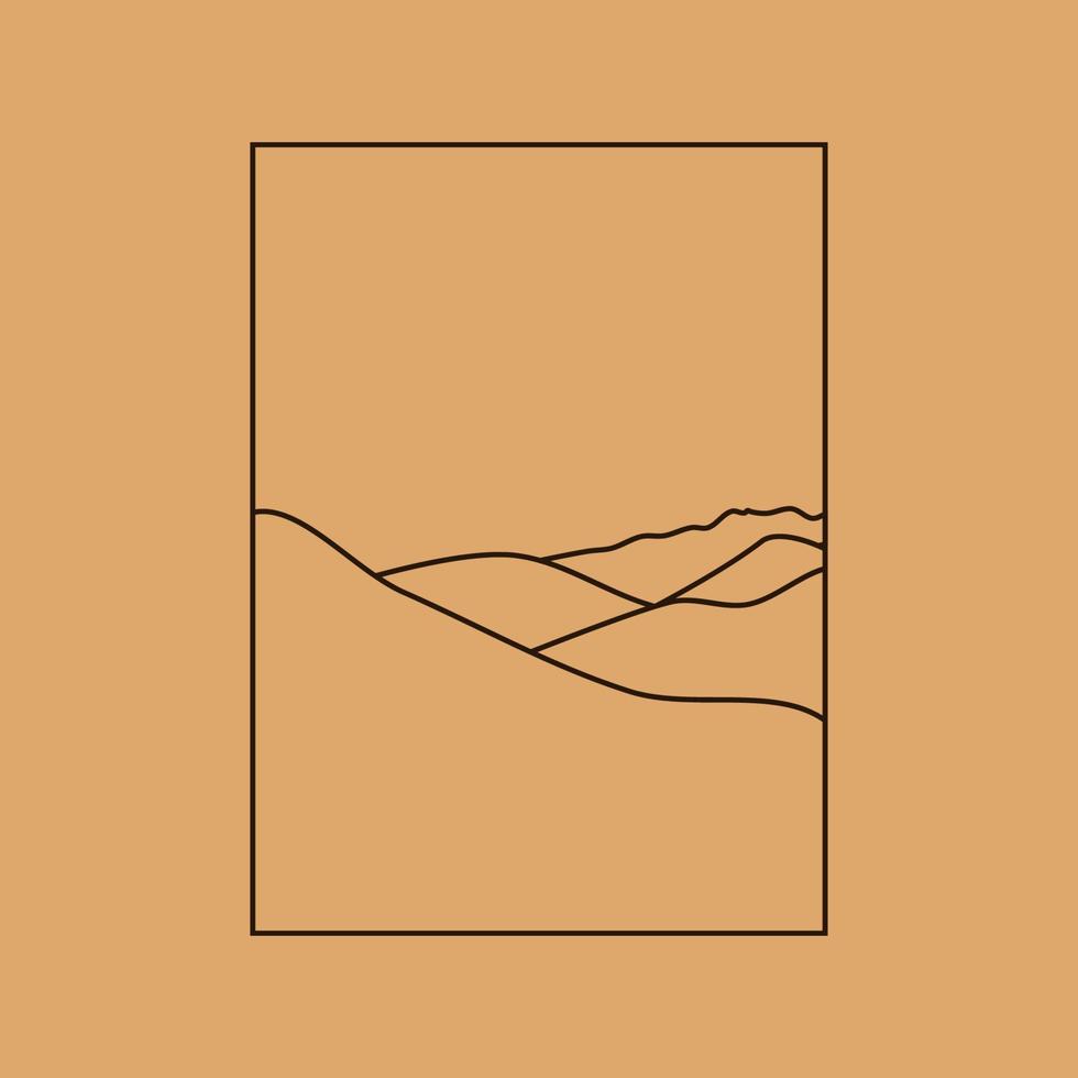 ilustração vetorial simples em estilo linear simples, paisagem de logotipo boho minimalista com montanha, colina e sol. vetor