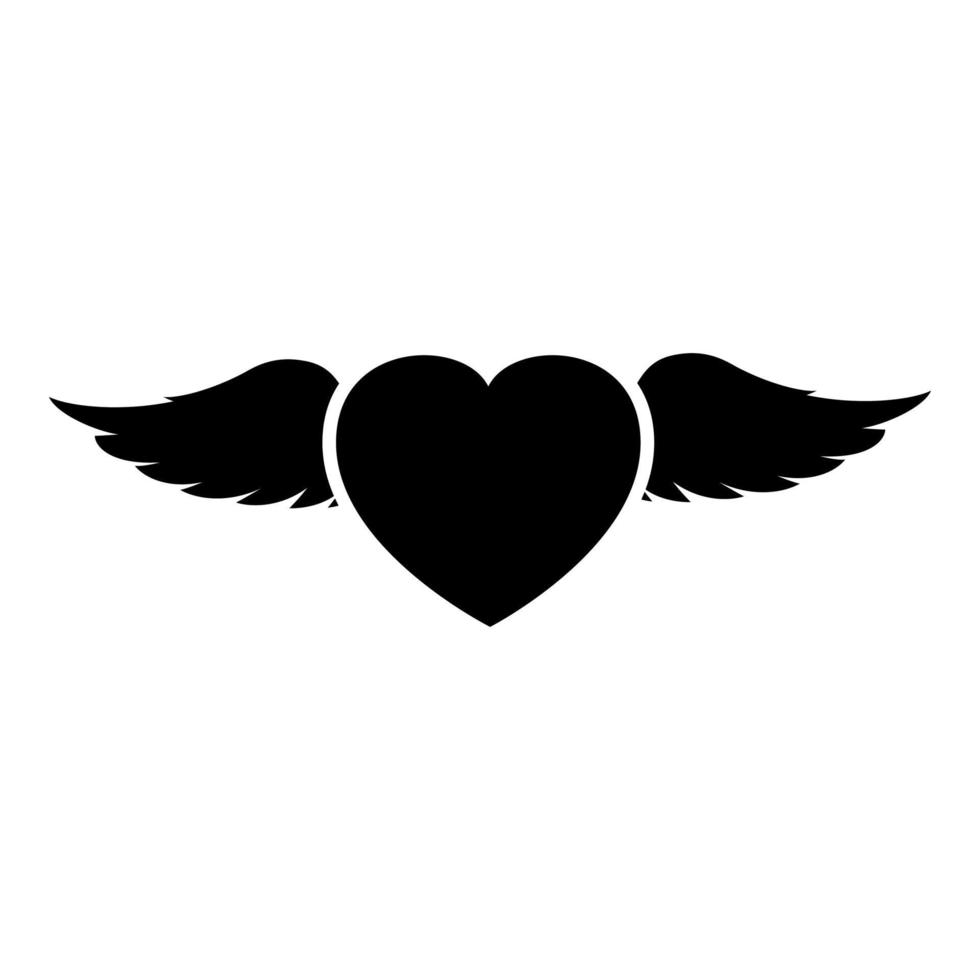 coração com ícone de asa cor preta ilustração vetorial imagem estilo plano vetor