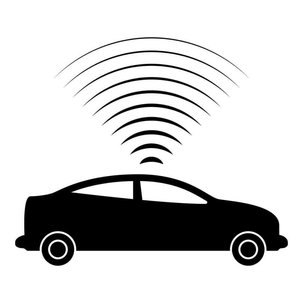 sensor de sinais de rádio do carro tecnologia inteligente piloto automático para cima ícone de direção cor preta ilustração vetorial imagem estilo plano vetor