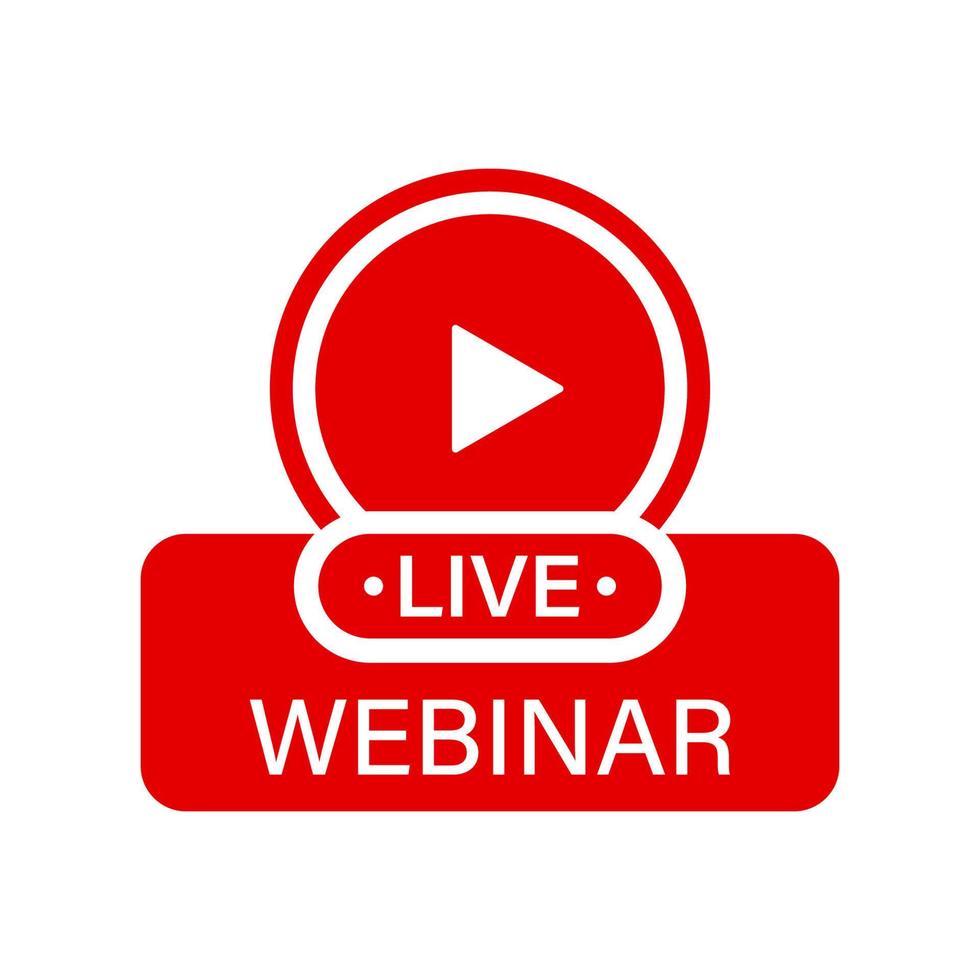 rótulo de webinar online ao vivo vermelho. videoconferência na web. transmissão ao vivo e educação online. streaming de vídeo, transmissão e sinal de oficina online. ilustração vetorial isolado. vetor