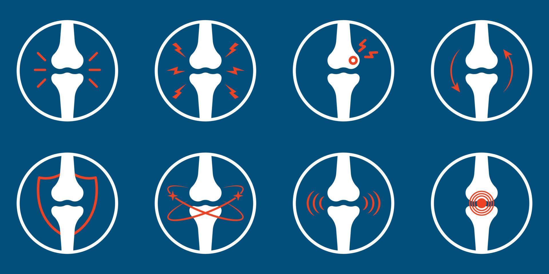 conjunto de ícones de silhueta de dor de ossos. lesão óssea, artrite, osteoporose, pictograma de inflamação. dor de joelho, mão, esqueleto de perna. ícone de doença articular de ossos. ilustração vetorial isolado. vetor