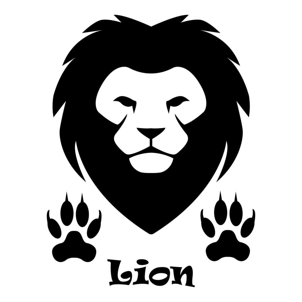 cabeça de leão e vestígios. ícone de leão selvagem e pegadas de animais vetor