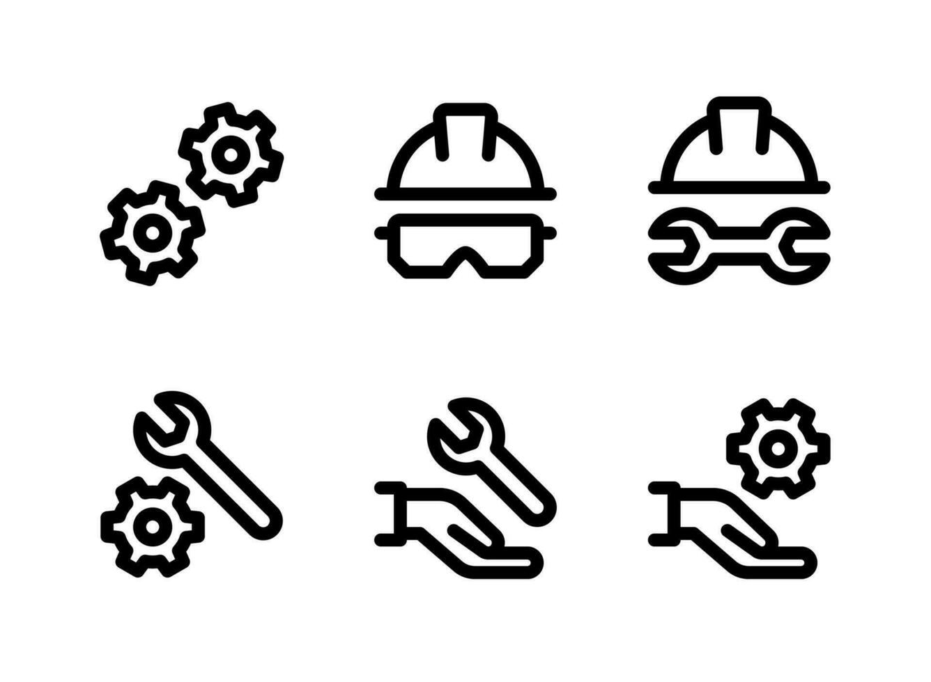 conjunto simples de ferramentas de construção relacionados com ícones de linha de vetor. contém ícones como engrenagens, capacete, chave inglesa e muito mais. vetor