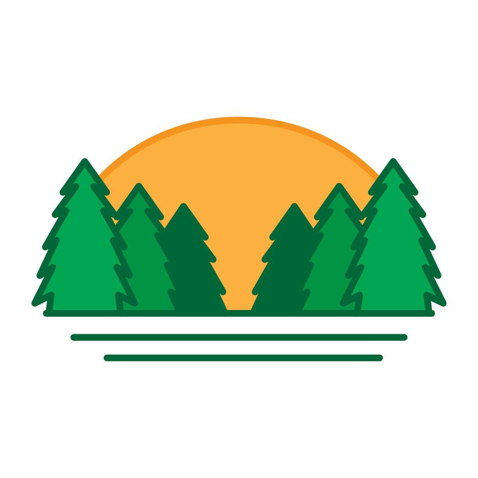 pinheiro colorido abstrato com design gráfico de ilustração de ícone de vetor de símbolo de logotipo do pôr do sol