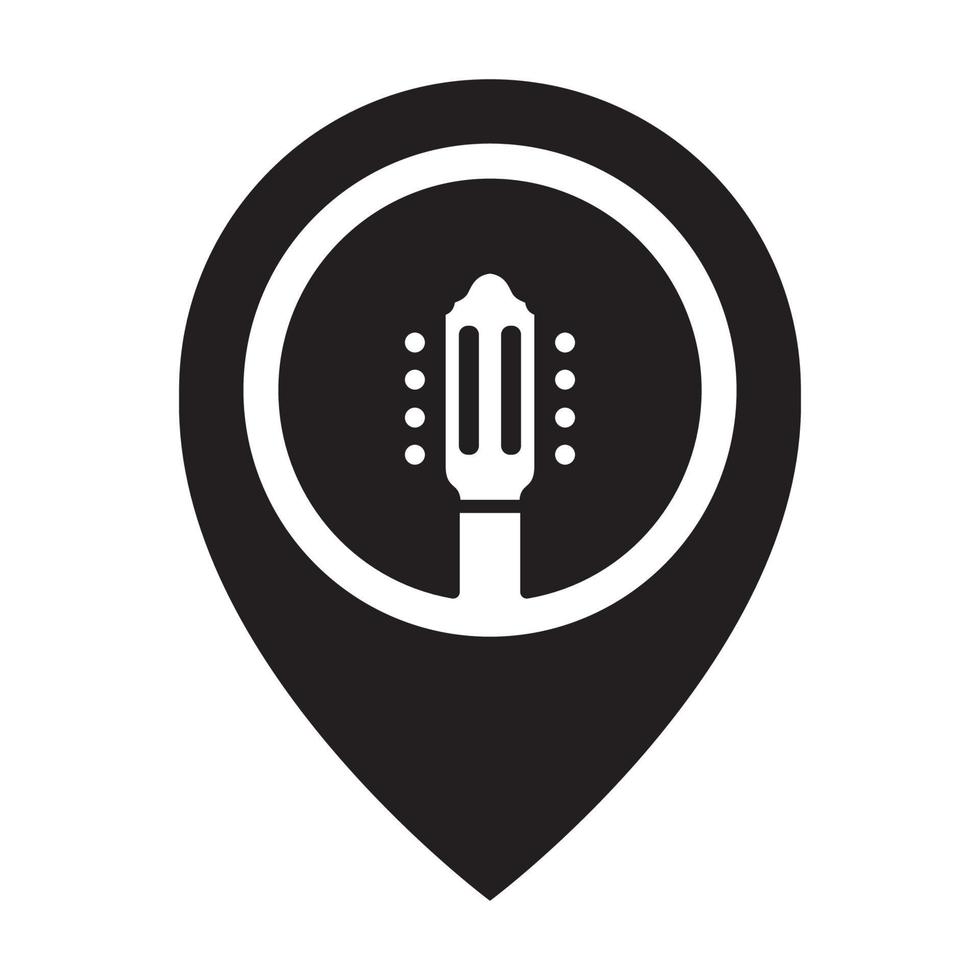 guitarra com pin mapa localização logotipo símbolo vetor ícone ilustração design gráfico