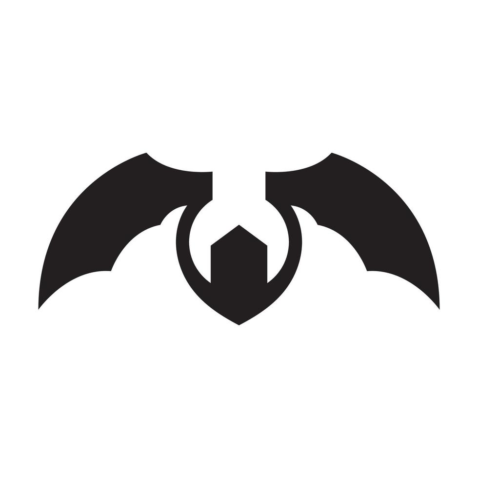 chave inglesa com design de logotipo de asas de morcego, ideia criativa de ilustração de ícone de símbolo gráfico vetorial vetor