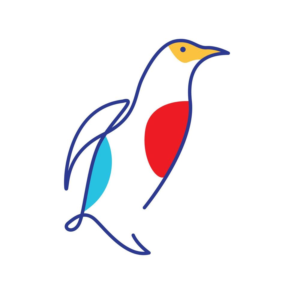 linhas arte abstrata cor animal pássaro pinguim logotipo design vetor ícone símbolo ilustração