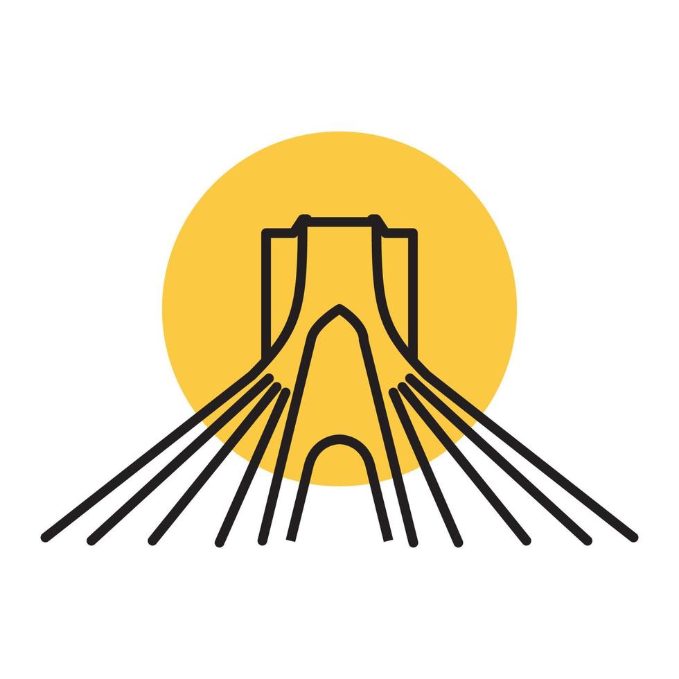 linhas de ponte minimalistas com ilustração de símbolo de ícone de vetor de design de logotipo por do sol