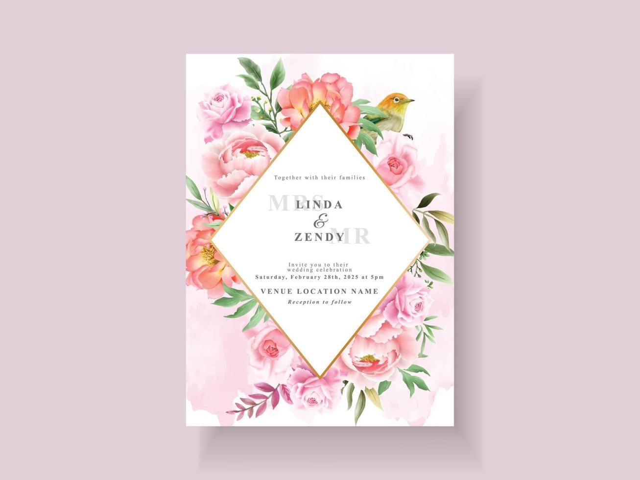 lindo cartão de convite de casamento floral vetor