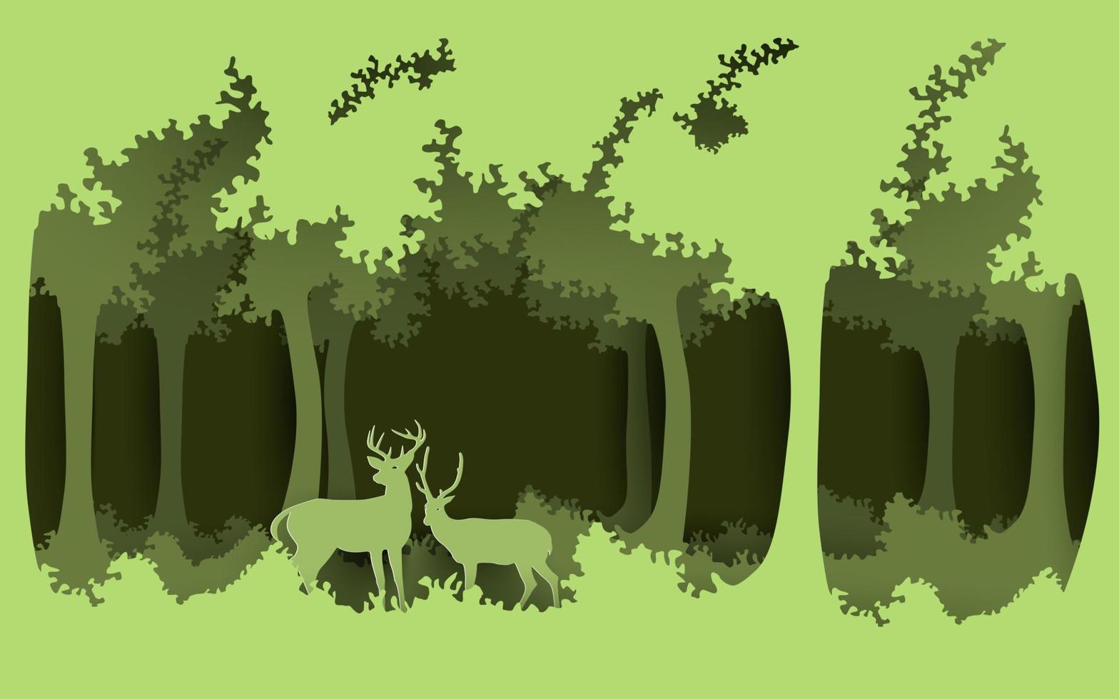 florestas e meio ambiente. veado na floresta. design de arte em papel. vetor