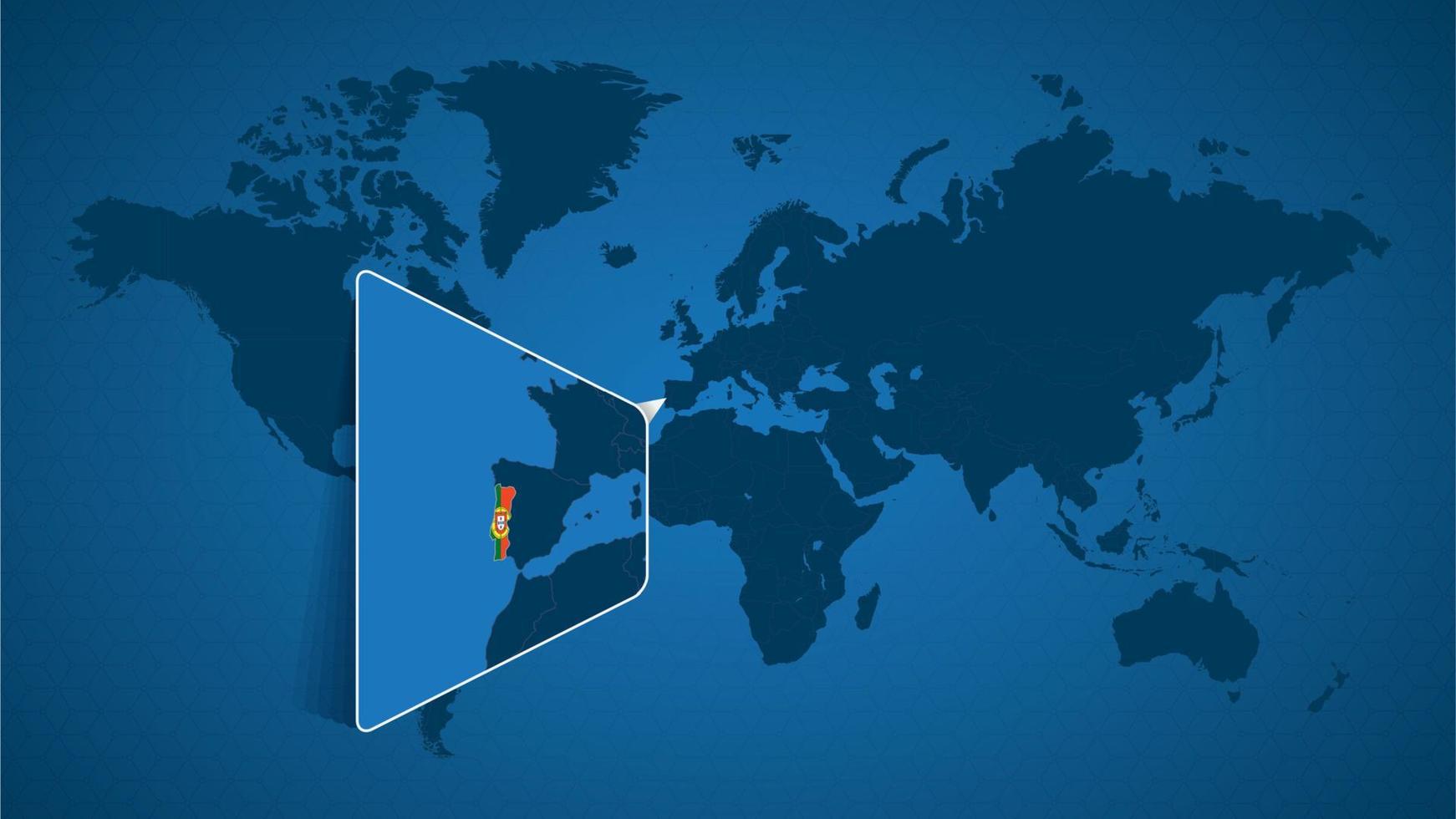 mapa-múndi detalhado com mapa ampliado fixado de portugal e países vizinhos. vetor