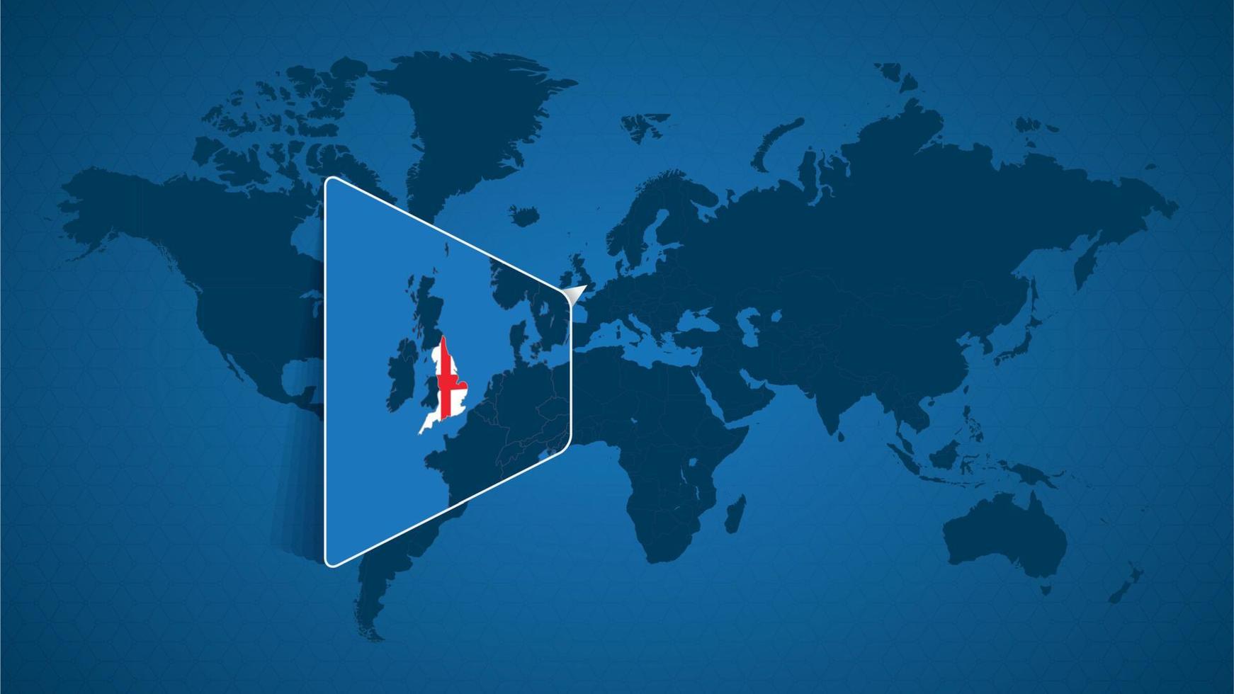 mapa-múndi detalhado com mapa ampliado fixado da Inglaterra e países vizinhos. vetor