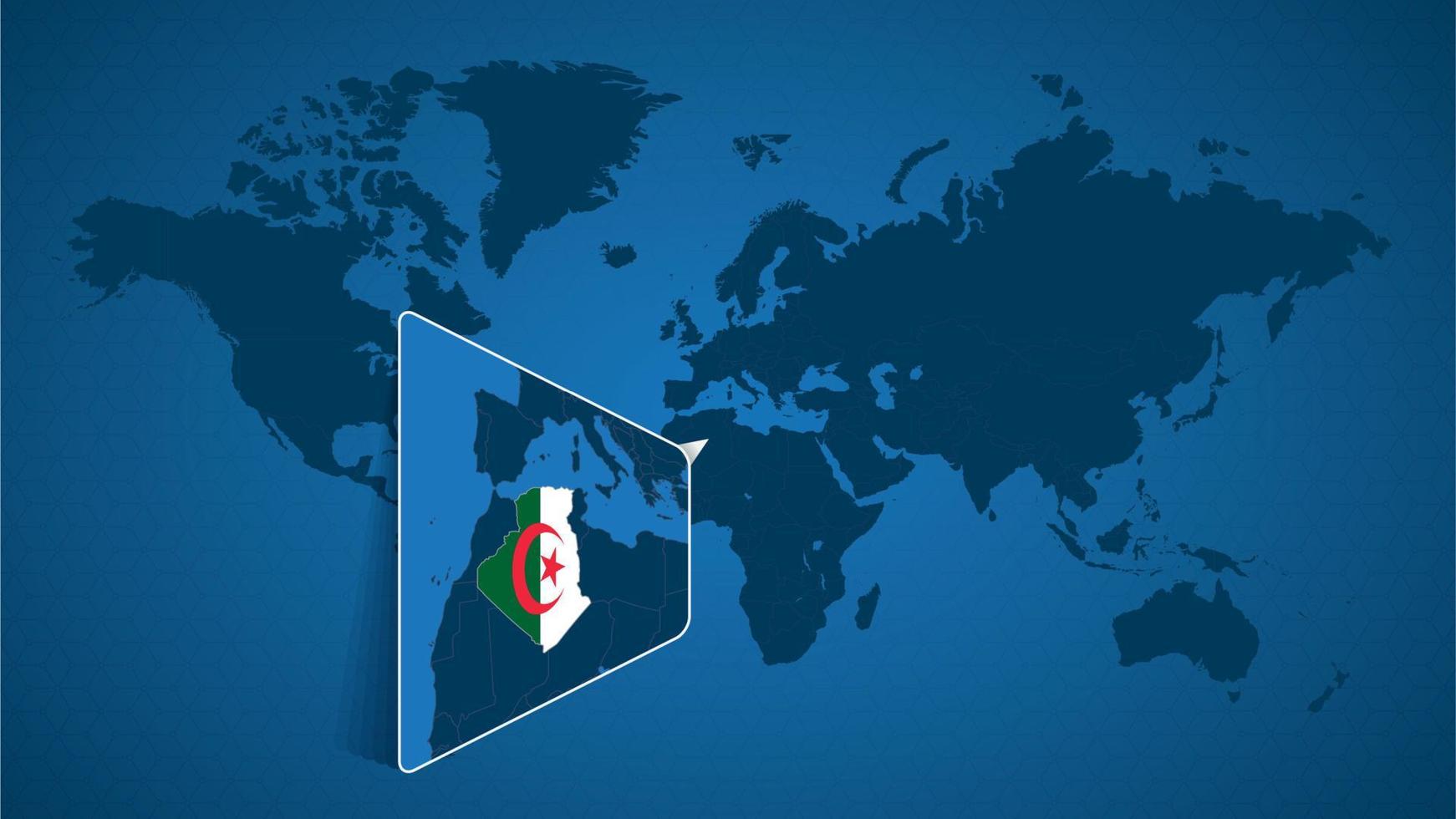 mapa-múndi detalhado com mapa ampliado fixado da argélia e países vizinhos. vetor